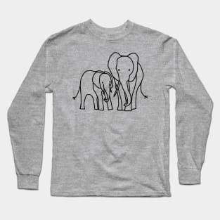 Little Elephant and Big Elephant For Kids Outline Long Sleeve T-Shirt